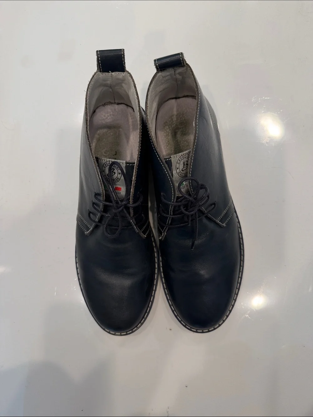 Men's Navy Leather Lace-Up Boots